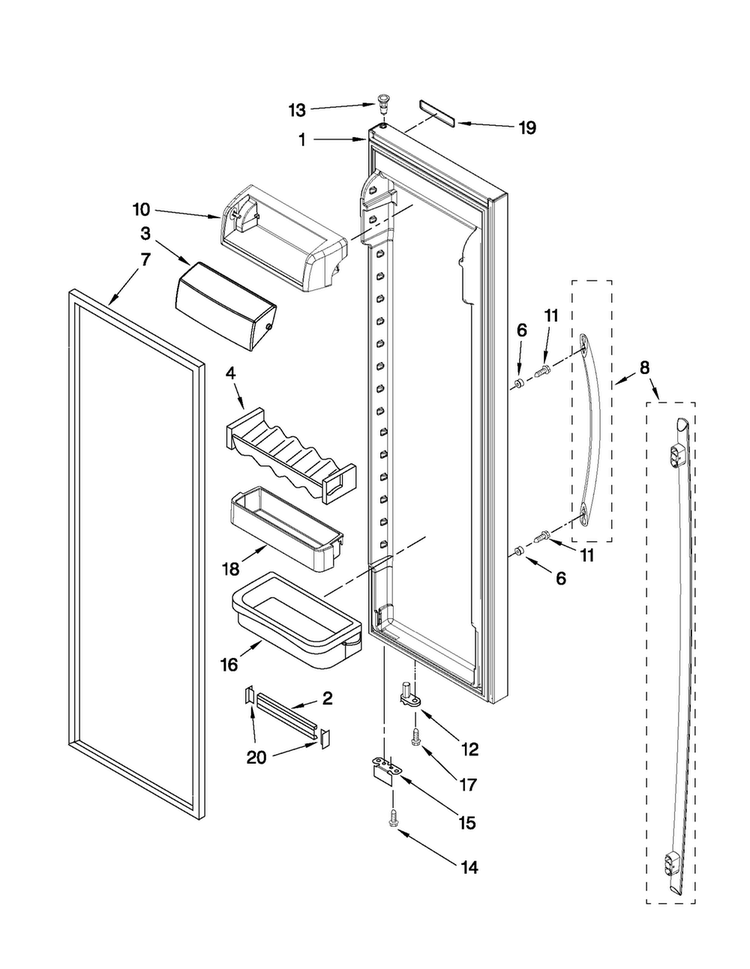 Refrigerator Door Parts Diagram and Parts List for JCD2595WES01  Jenn-Air Refrigerator
