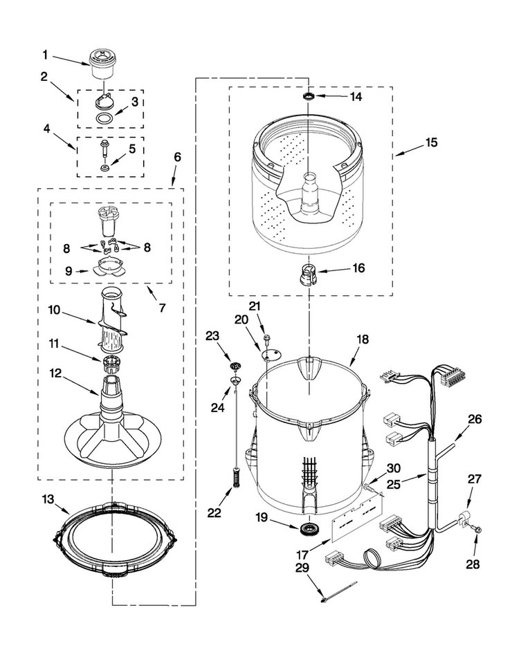 Basket And Tub Parts Diagram and Parts List for 3LMVWC100YW0  Maytag Washer