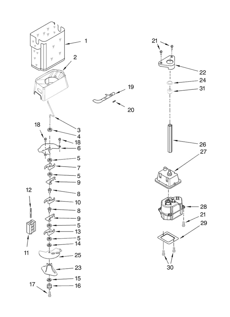 Motor And Ice Container Parts Diagram and Parts List for MSD2554VEA00  Maytag Refrigerator