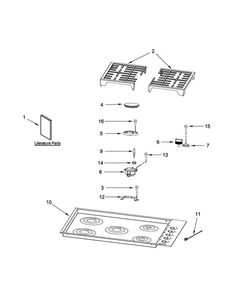 Cooktop, Burner And Grate Parts Diagram and Parts List for JGC7530BP0  Jenn-Air Cooktop