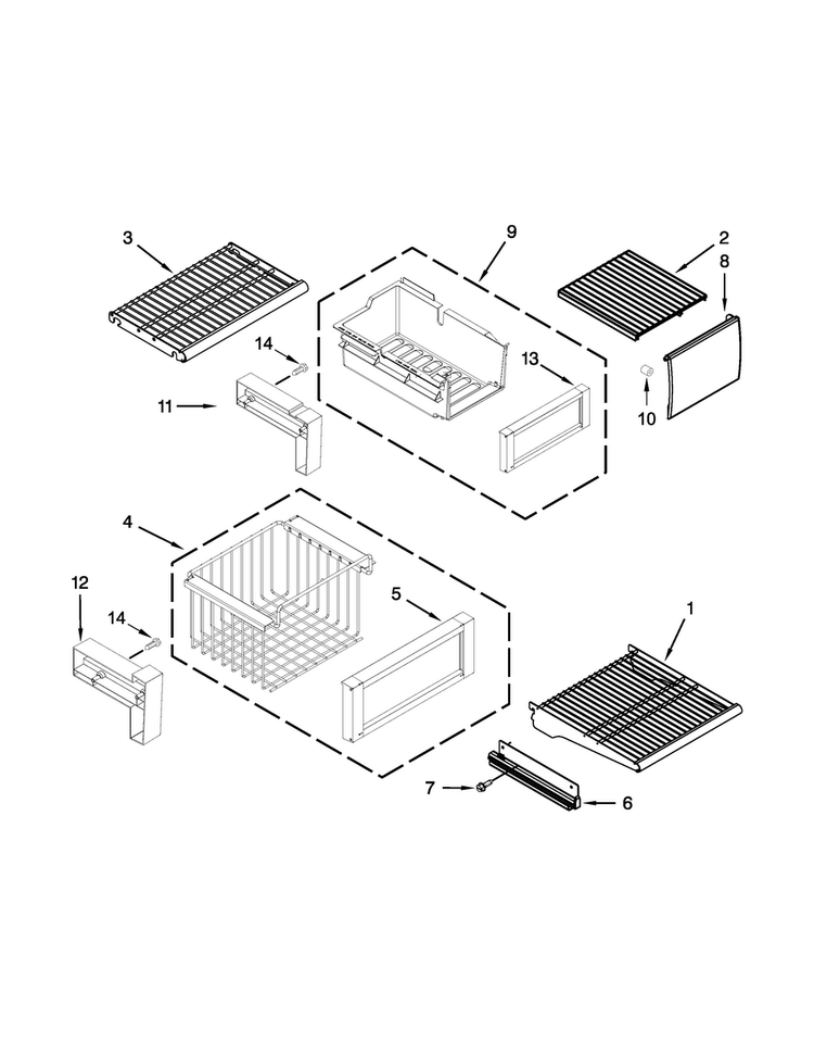 Freezer Shelf Parts Diagram and Parts List for JS48NXFXDE00  Jenn-Air Refrigerator