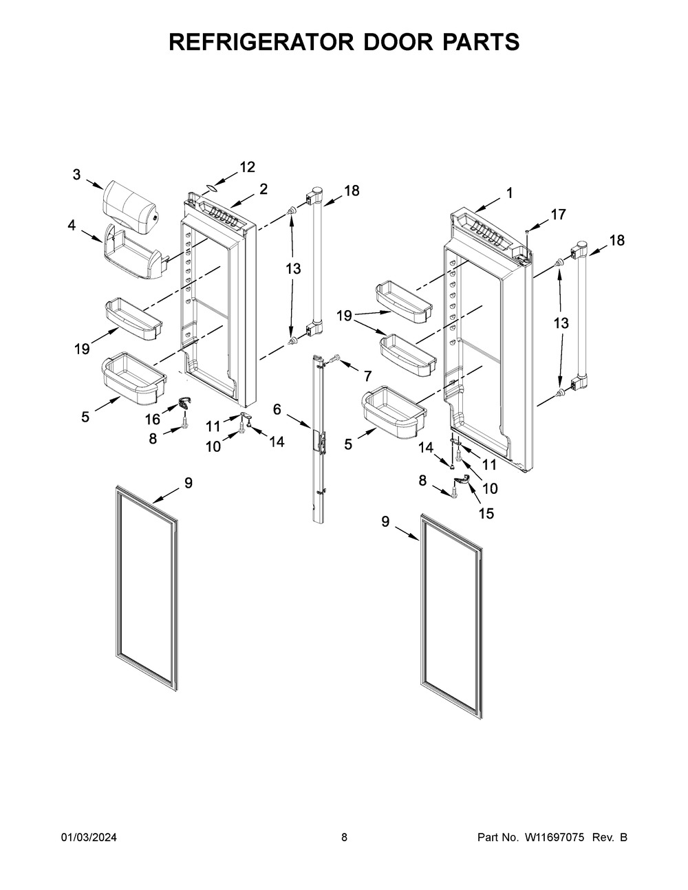 Refrigerator Door Parts Diagram and Parts List for MRFF5036PZ01  Maytag Refrigerator