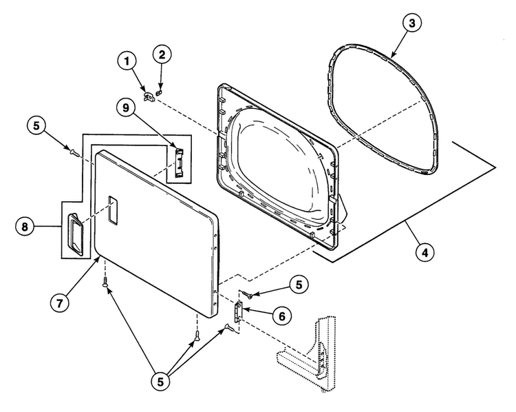Door Assy Diagram and Parts List for SDG109WF99L6  Speed Queen Dryer