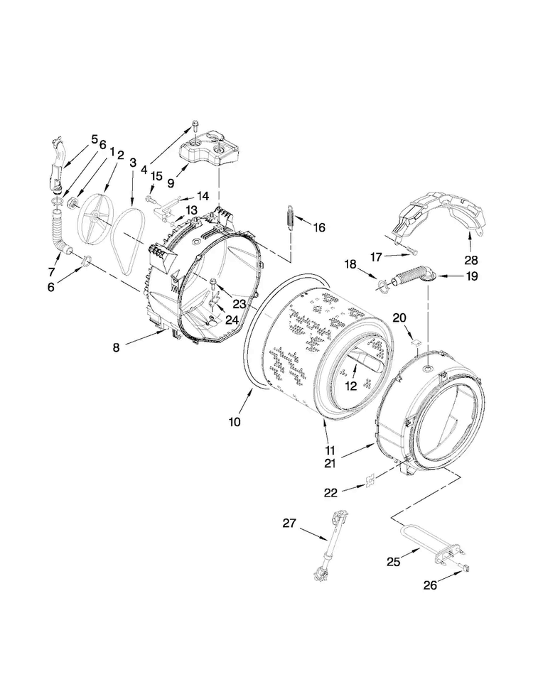 Tub And Basket Parts Diagram and Parts List for MHWE400WW01  Maytag Washer