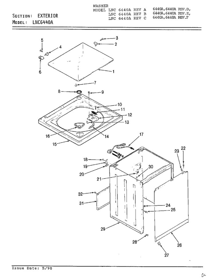 Exterior Diagram and Parts List for 6440A REV J Norge Washer
