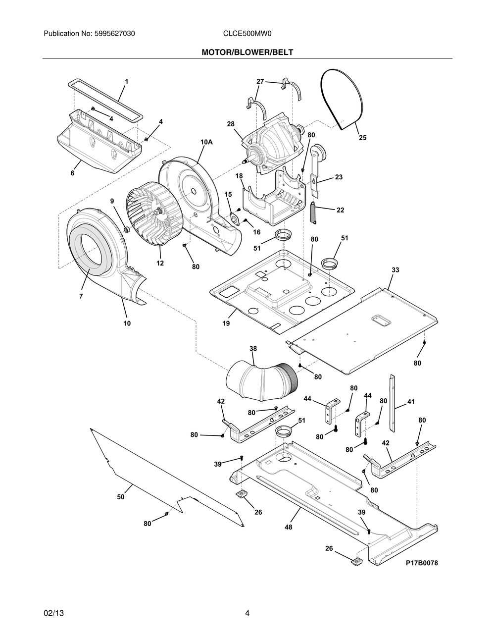 Motor/Blower/Belt Diagram and Parts List for CLCE500MW0  Maytag Dryer