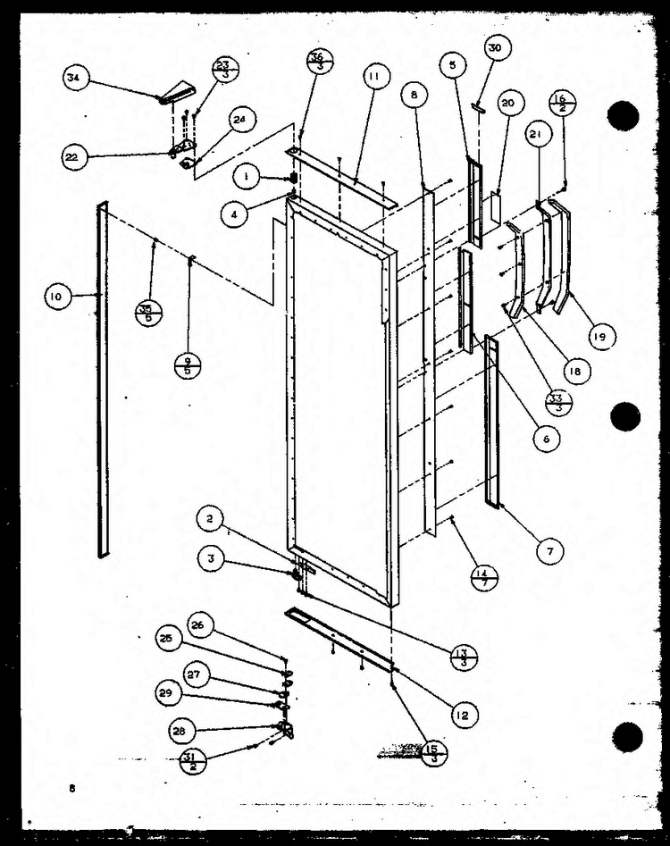 Refrigerator Door Hinge And Trim Parts Diagram and Parts List for SZ25MPL-P1120711WL  Amana Refrigerator