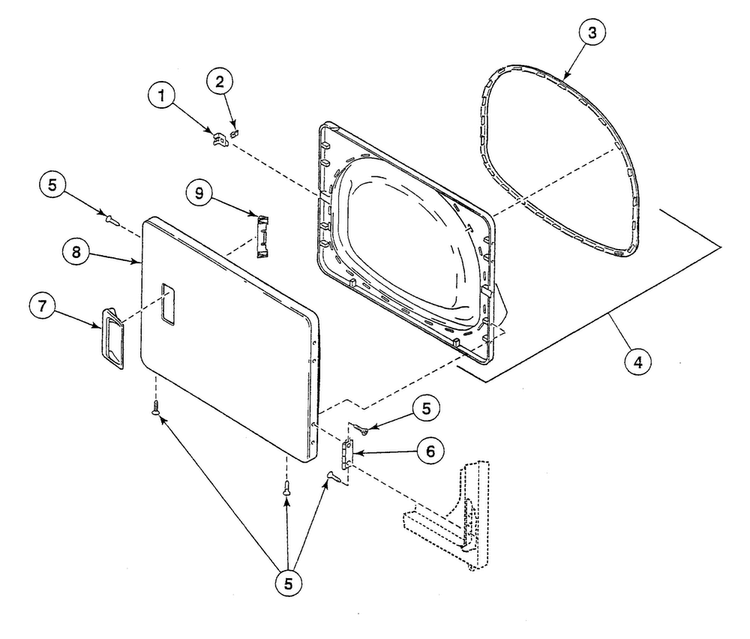 Loading Door Diagram and Parts List for SSE007WF1500  Speed Queen Dryer