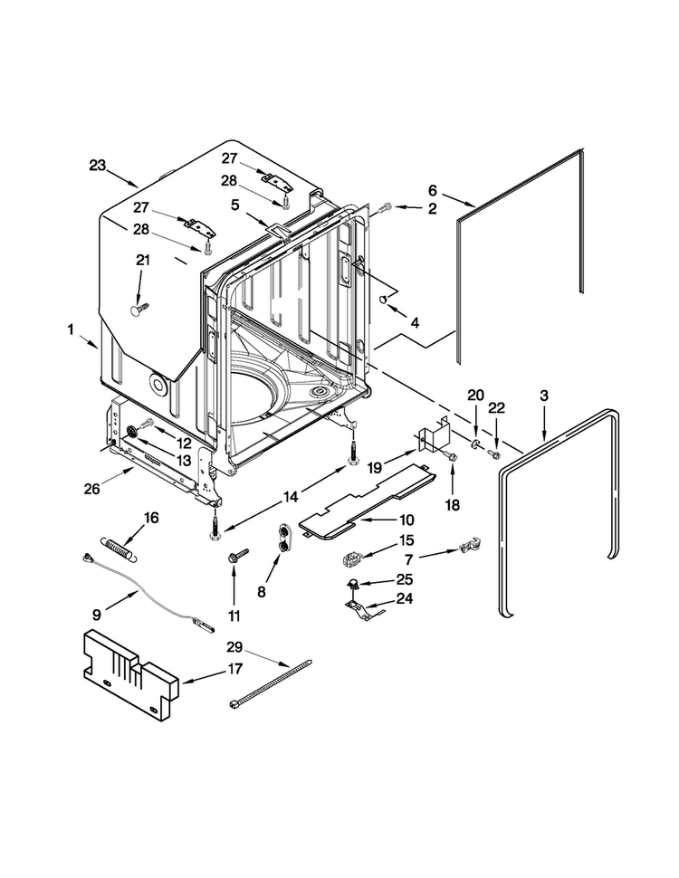 Tub And Frame Parts Diagram and Parts List for JDB3650AWR5  Jenn-Air Dishwasher