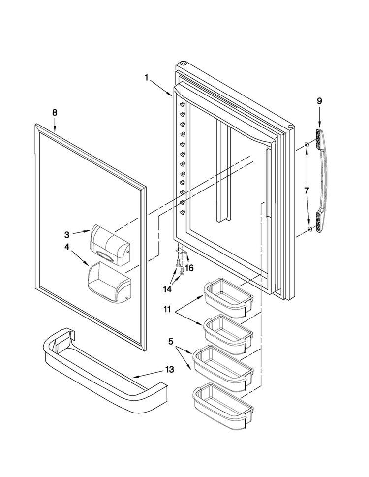 Refrigerator Door Parts Diagram and Parts List for 5GBB19PRYA0  Maytag Refrigerator