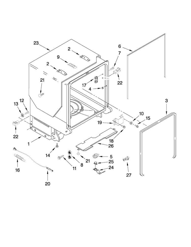 Tub And Frame Parts Diagram and Parts List for MDB7759SAB1  Maytag Dishwasher