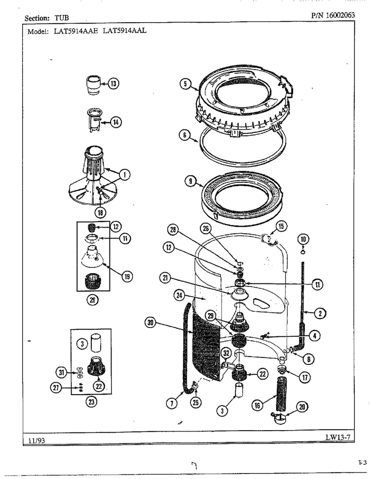 Tub Diagram and Parts List for 6359  Maytag Washer