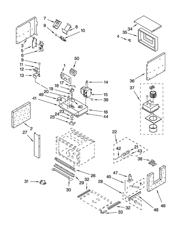 Cabinet And Stirrer Parts Diagram and Parts List for JMC2127WB00  Jenn-Air Microwave