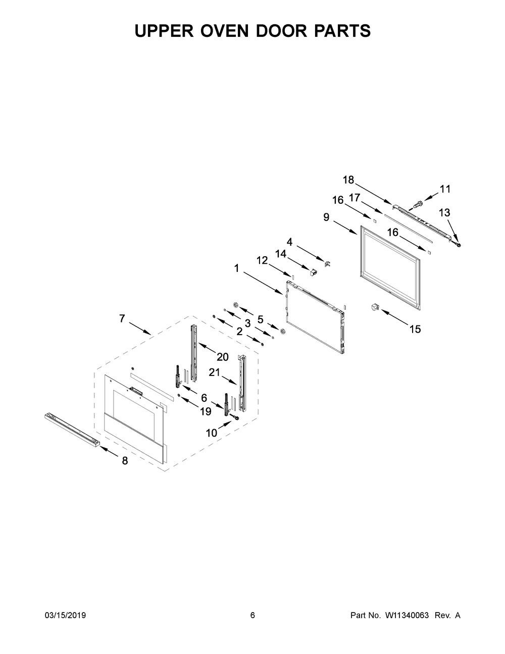 Upper Oven Door Parts Diagram and Parts List for JJW3830IM00  Maytag Wall Oven