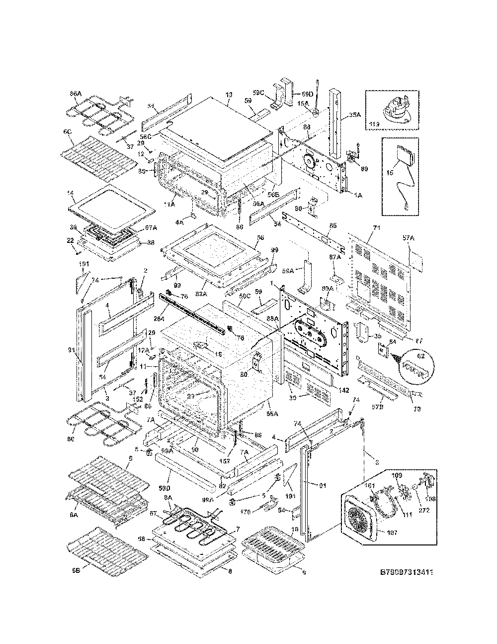 Body Diagram and Parts List for 79097323411  Kenmore Range