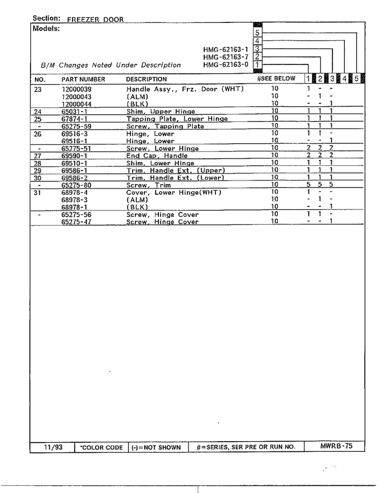 Freezer Door Page 3 Diagram and Parts List for 62163-0A  Admiral Refrigerator