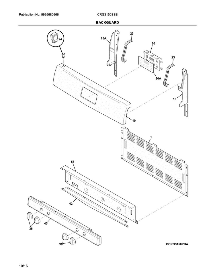 Backguard Diagram and Parts List for CRG3150SSB  Crosley Range