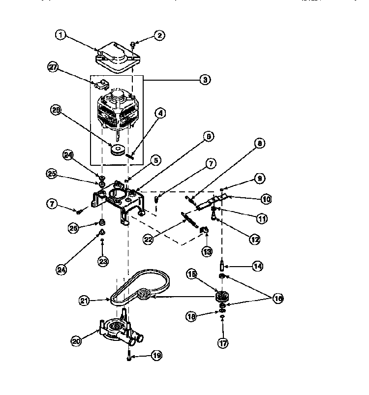 Motor, Mounting Bracket, Belt, Pump And Idler Assembly Diagram and Parts List for LW8252W2 PLW8252W2B Amana Washer