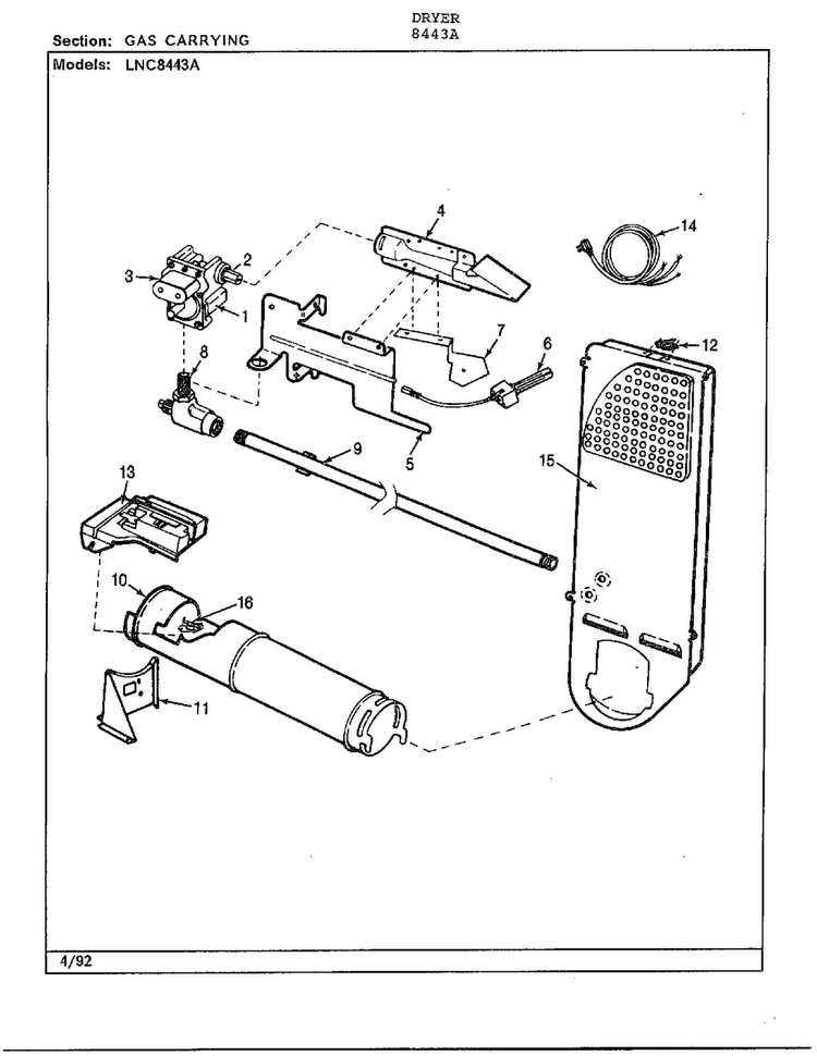 Gas Carrying Diagram and Parts List for 8443A  Norge Dryer