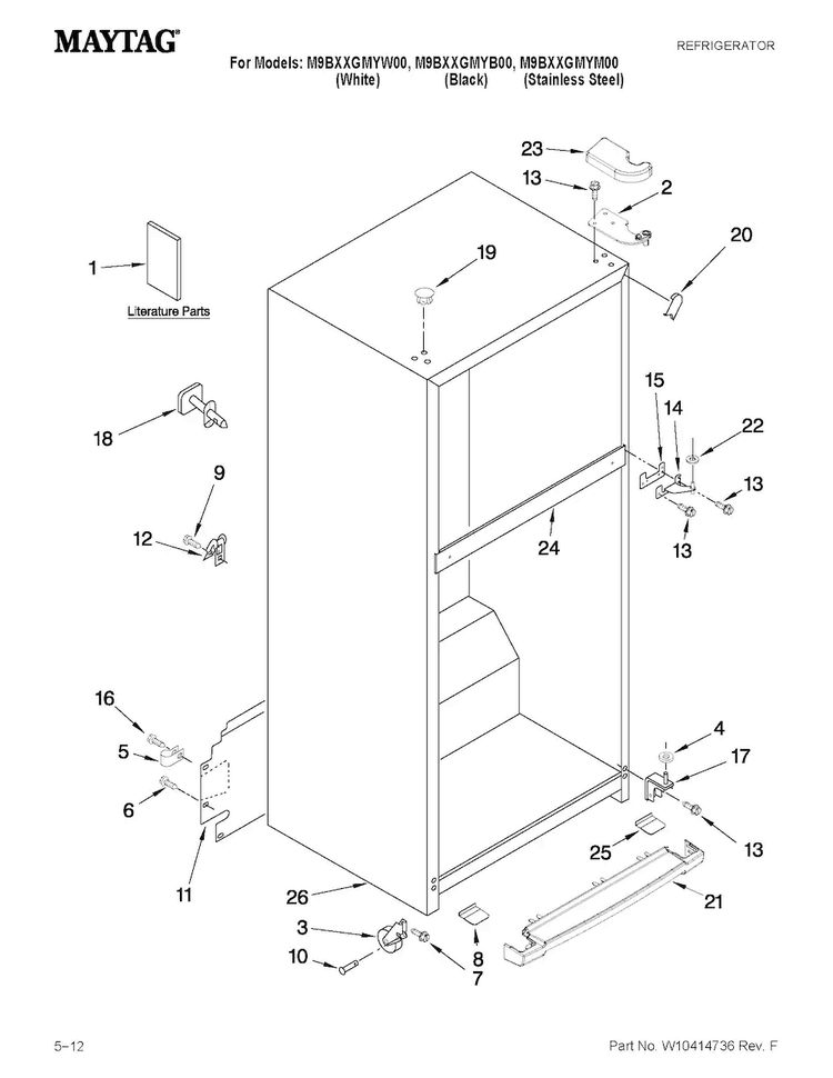 Cabinet Parts Diagram and Parts List for M9BXXGMYM00  Maytag Refrigerator