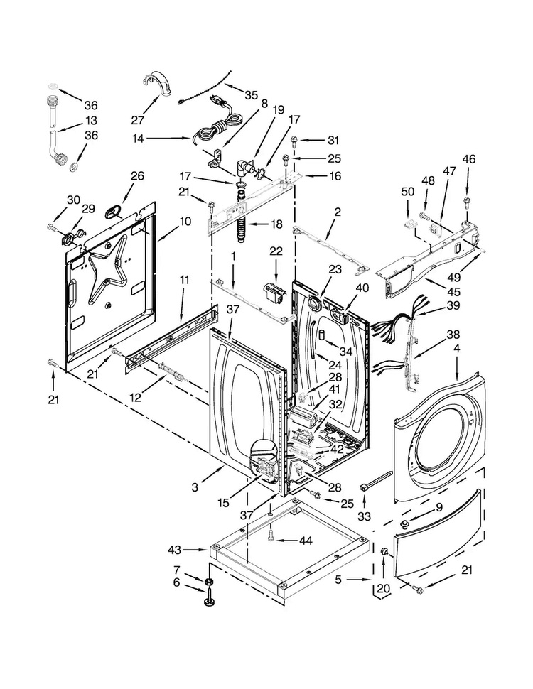 Washer Cabinet Parts Diagram and Parts List for MLE20PDCYW0  Maytag Washer Dryer Combo