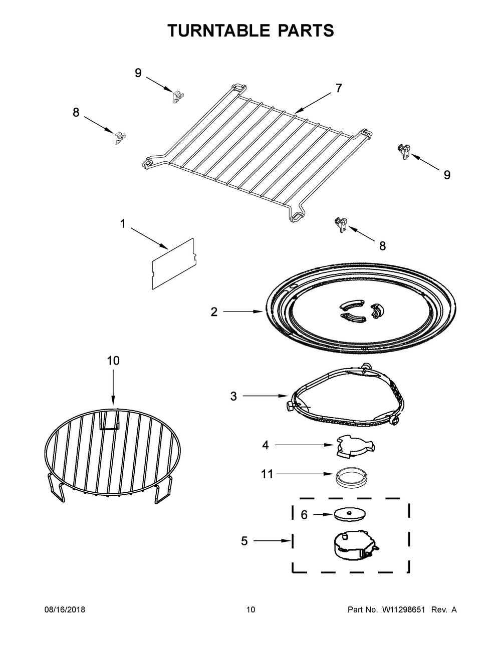 Turntable Parts Diagram and Parts List for YJMV9196CB5  Maytag Microwave