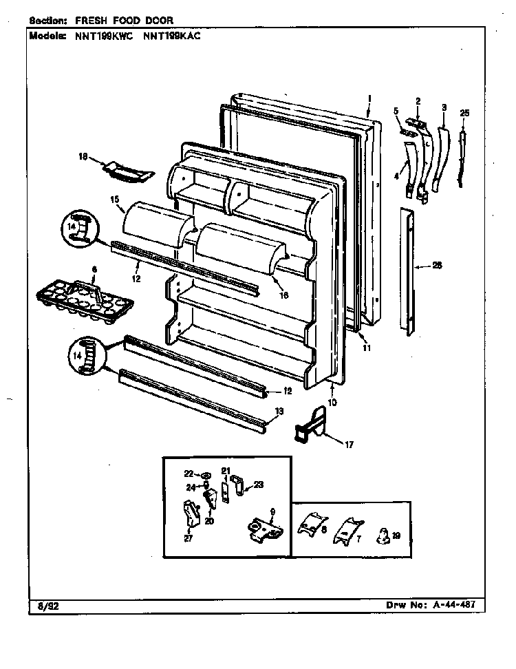 Fresh Food Door Diagram and Parts List for NNT199KAC CC68A Norge Refrigerator