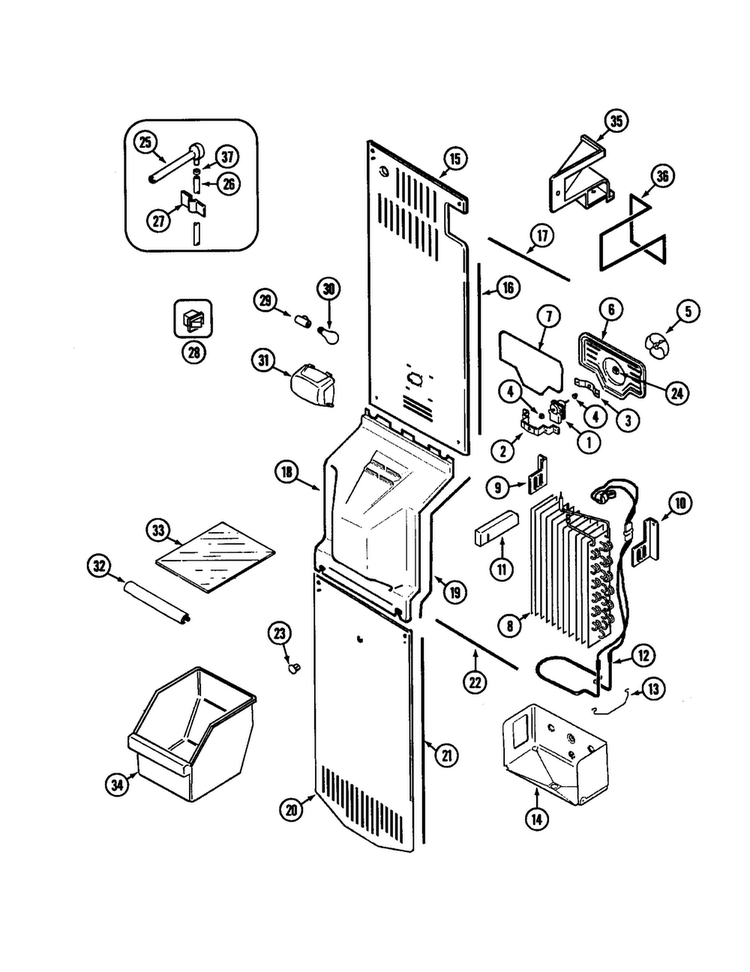Freezer Compartment Diagram and Parts List for JSD2574ARA  Jenn-Air Refrigerator