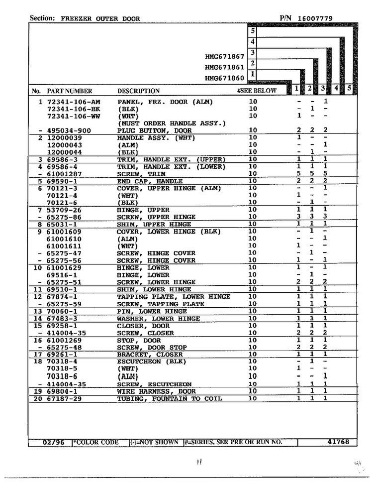 Freezer Outer Door Page 2 Diagram and Parts List for 671867  Admiral Refrigerator