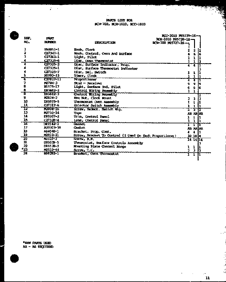 Section 13 Diagram and Parts List for RCC-1010 P85729-1S Amana Range