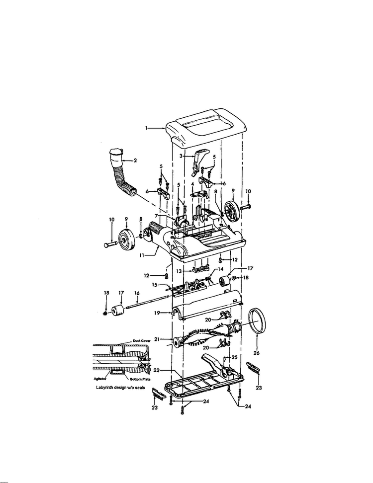 15" Hood/main Body Diagram and Parts List for U5477-900  Hoover Upright Vacuum