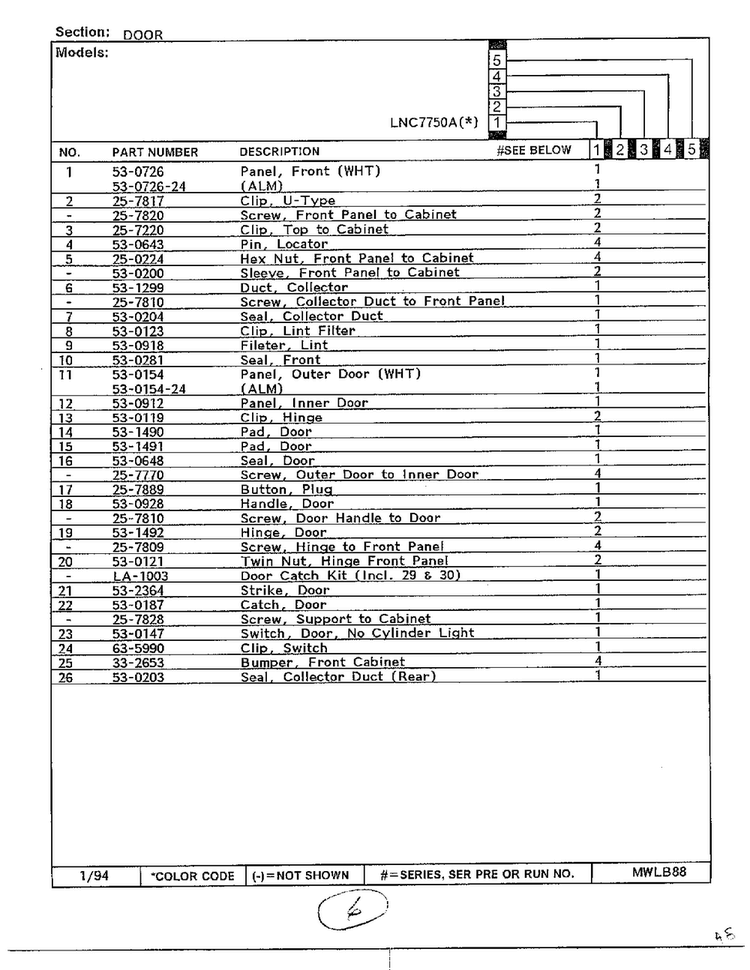 Door Page 2 Diagram and Parts List for 7750A  Norge Dryer