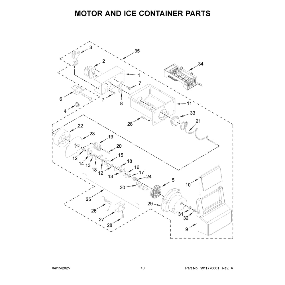 Motor And Ice Container Parts Diagram and Parts List for MRSF4036PW02  Maytag Refrigerator