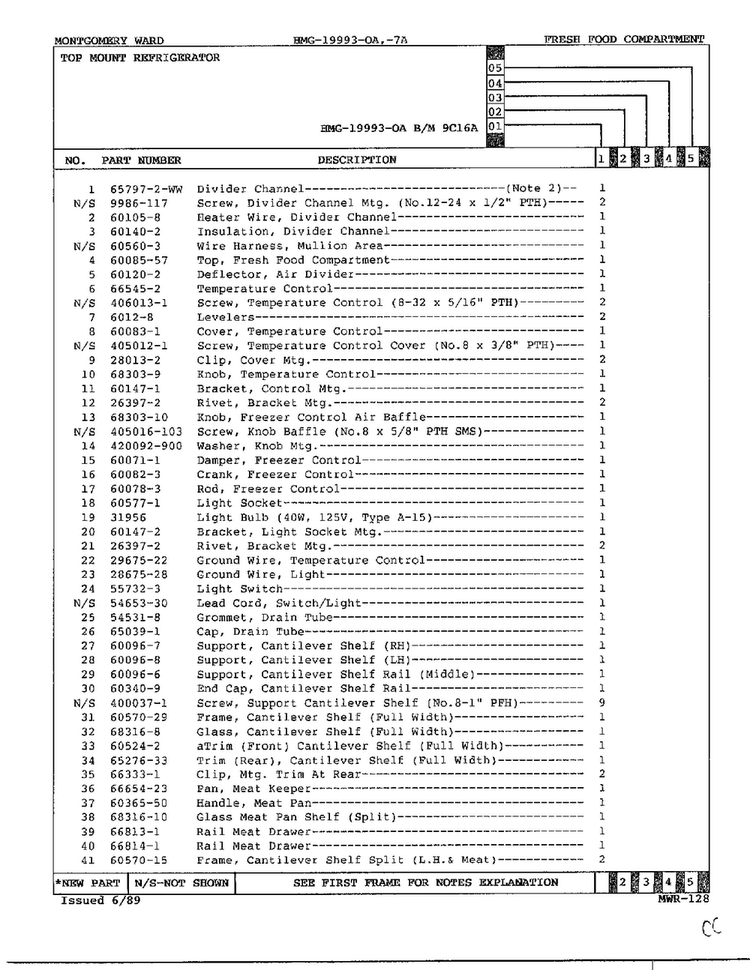 Fresh Food Compartment Page 2 Diagram and Parts List for 19993A  Admiral Refrigerator