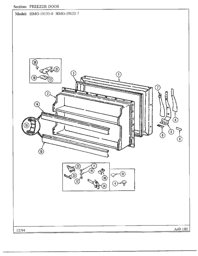Freezer Door Diagram and Parts List for 19133-0A  Admiral Refrigerator