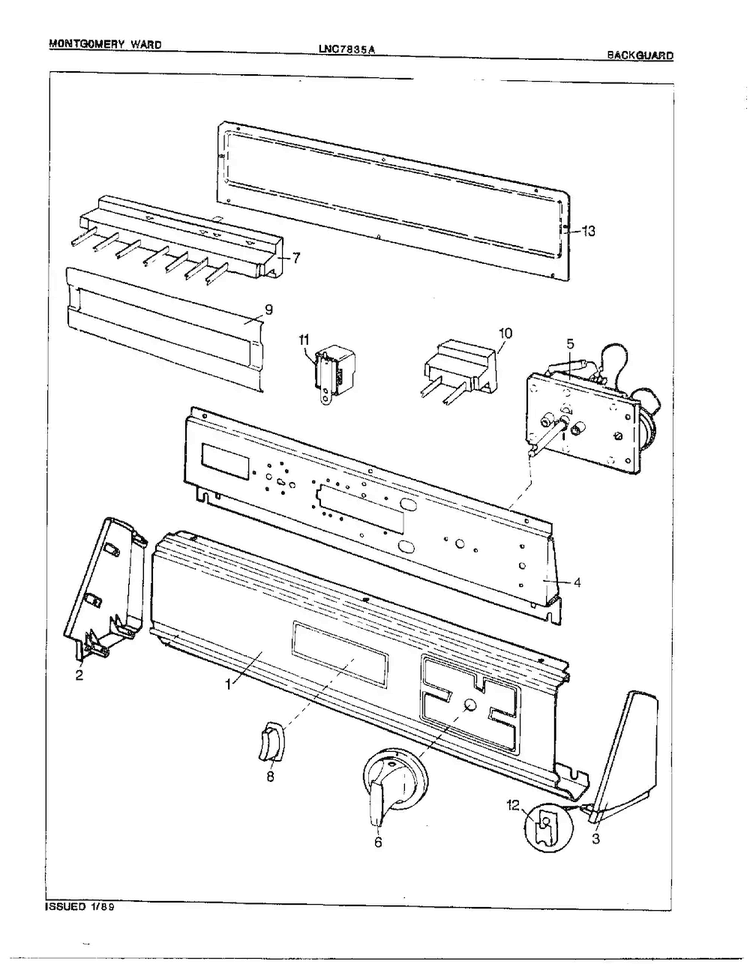 Electric Dryer/backguard Diagram and Parts List for 7835A REV F Norge Dryer