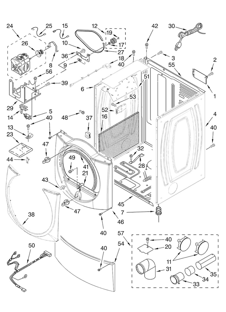 Cabinet Parts Diagram and Parts List for MGDE300VF0  Maytag Dryer