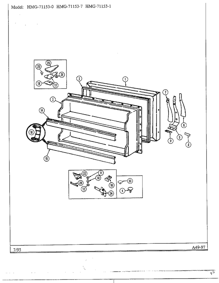 Freezer Door Diagram and Parts List for 71153-0A  Admiral Refrigerator