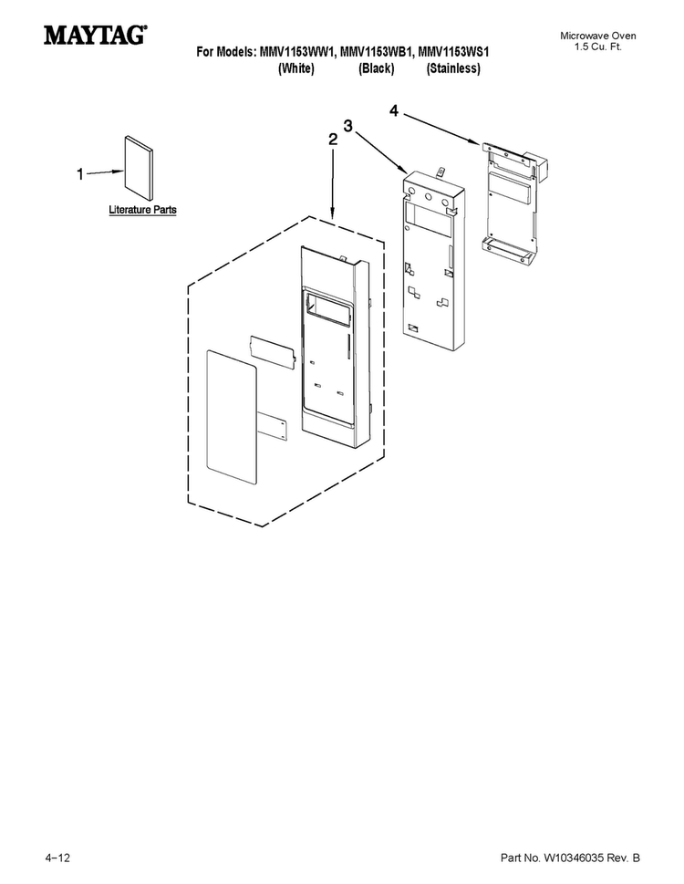 Control Panel Parts Diagram and Parts List for MMV1153WW1  Maytag Microwave