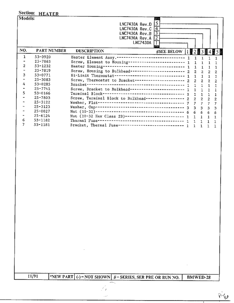 Heater Page 2 Diagram and Parts List for 7430A REV D Norge Dryer