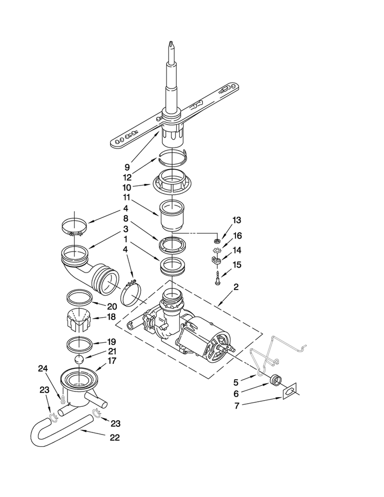 Pump And Spray Arm Parts Diagram and Parts List for CDB4000XB0  Magic Chef Dishwasher