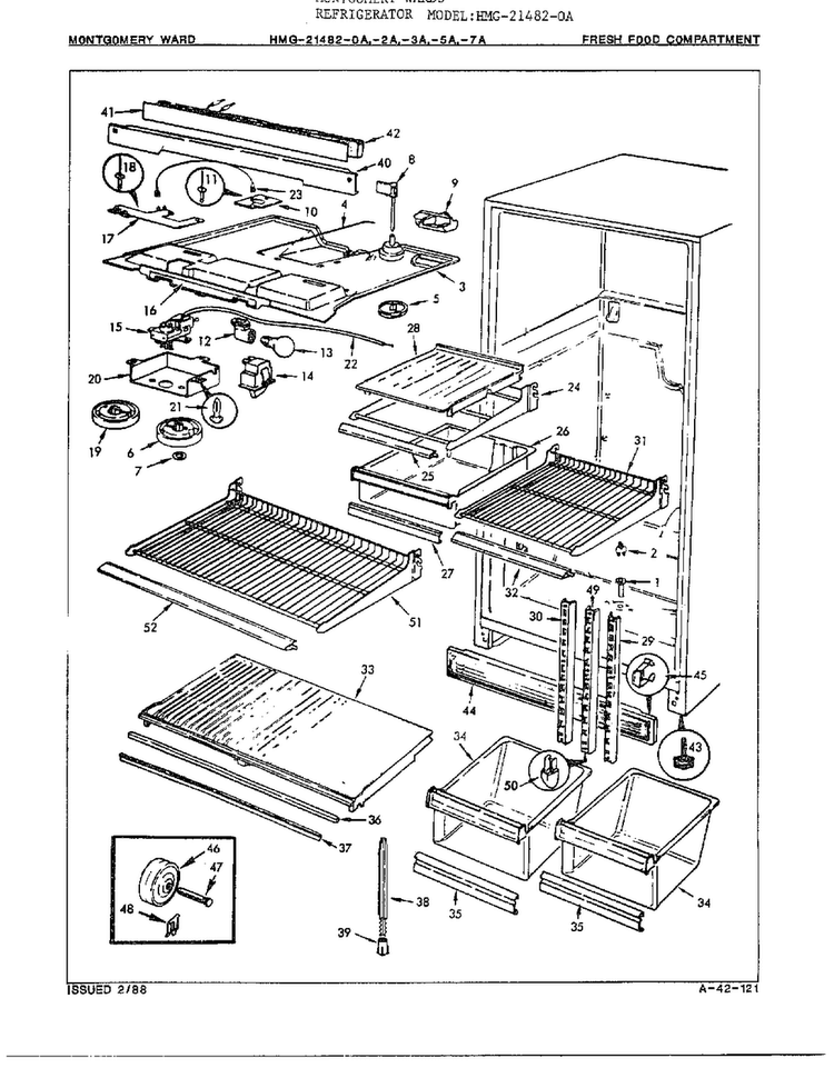Fresh Food Compartment Diagram and Parts List for 21482-OA  Admiral Refrigerator