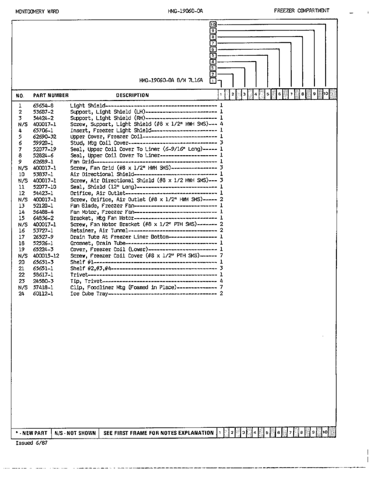 Freezer Compartment Page 2 Diagram and Parts List for 19060A  Admiral Refrigerator