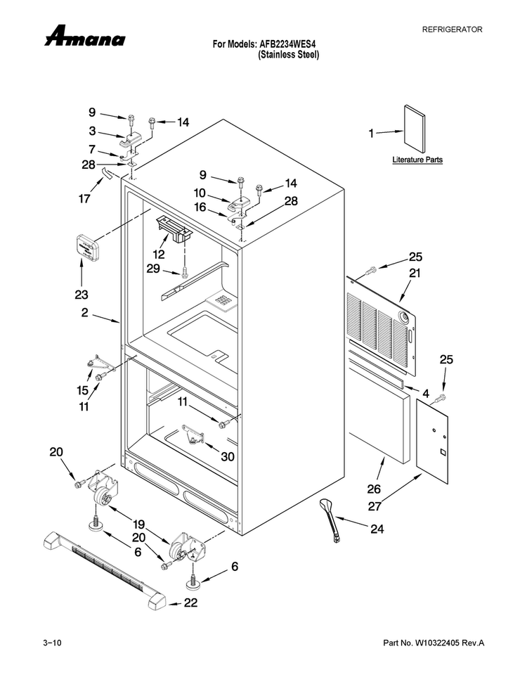 Cabinet Parts Diagram and Parts List for AFB2234WES4  Amana Refrigerator