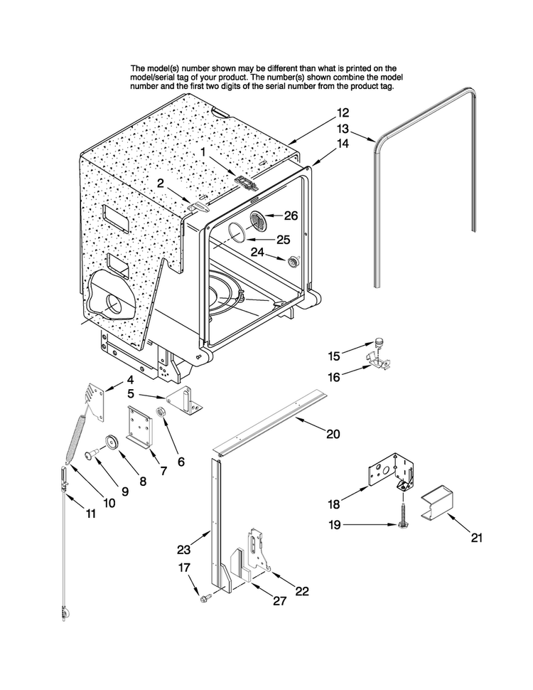 Tub And Frame Parts Diagram and Parts List for MDBM601AWQ0  Maytag Dishwasher