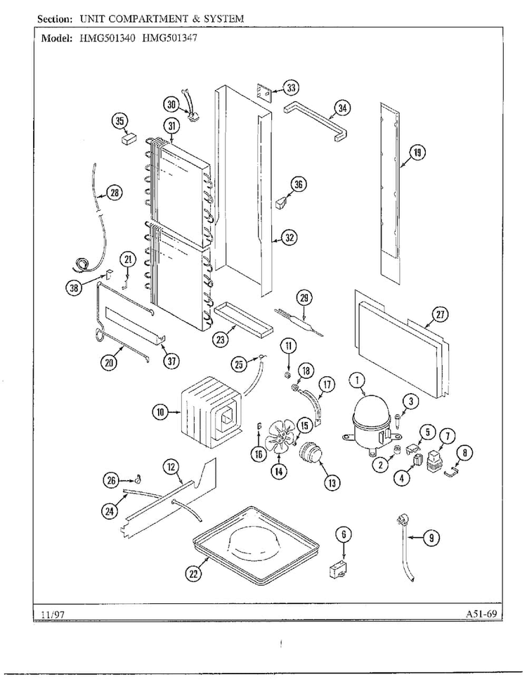 Unit Compartment And System Diagram and Parts List for 501340  Admiral Refrigerator