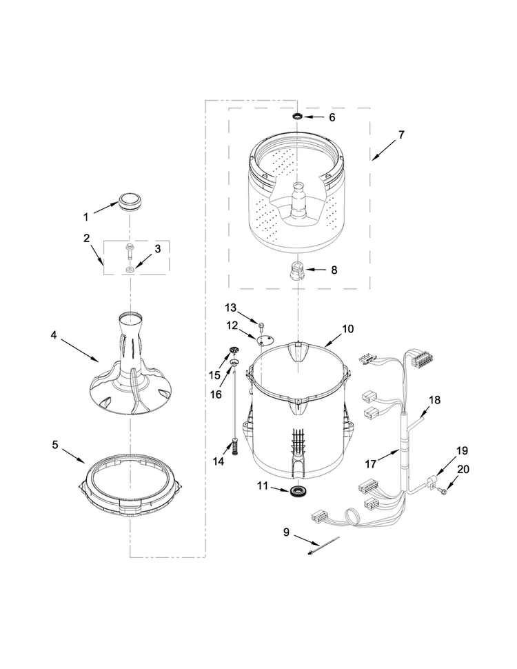 Basket And Tub Parts Diagram and Parts List for CAW8350EW0  Crosley Washer