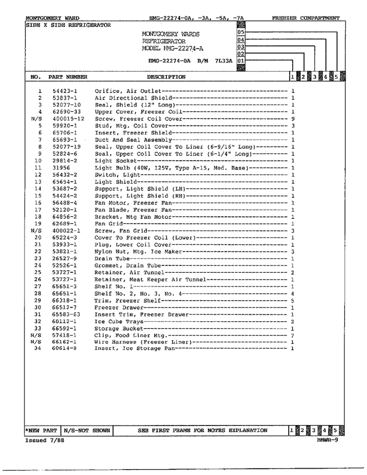 Freezer Compartment Page 2 Diagram and Parts List for 22274A  Admiral Refrigerator