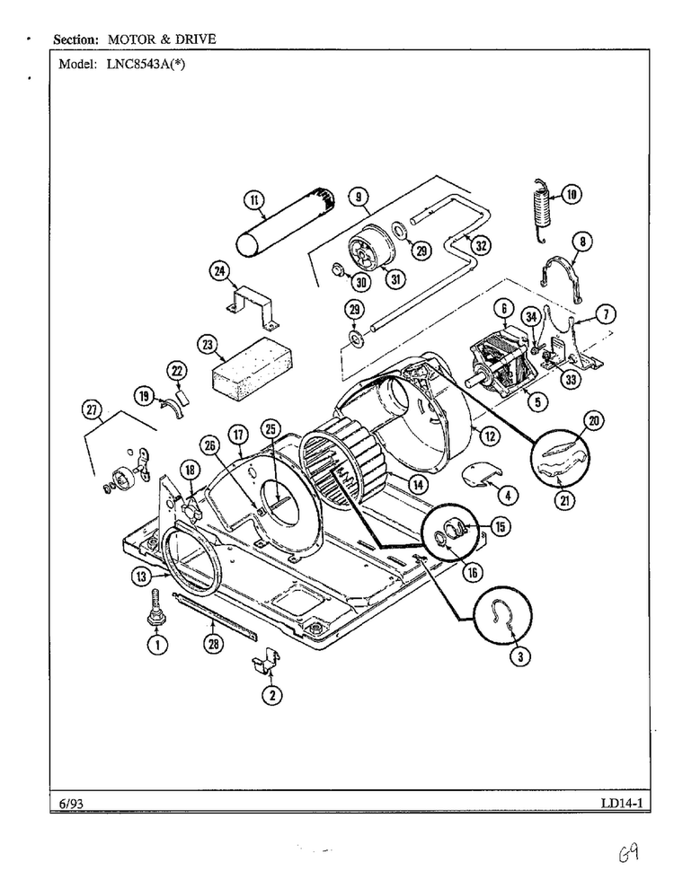 Motor And Drive Diagram and Parts List for 8543A  Norge Dryer