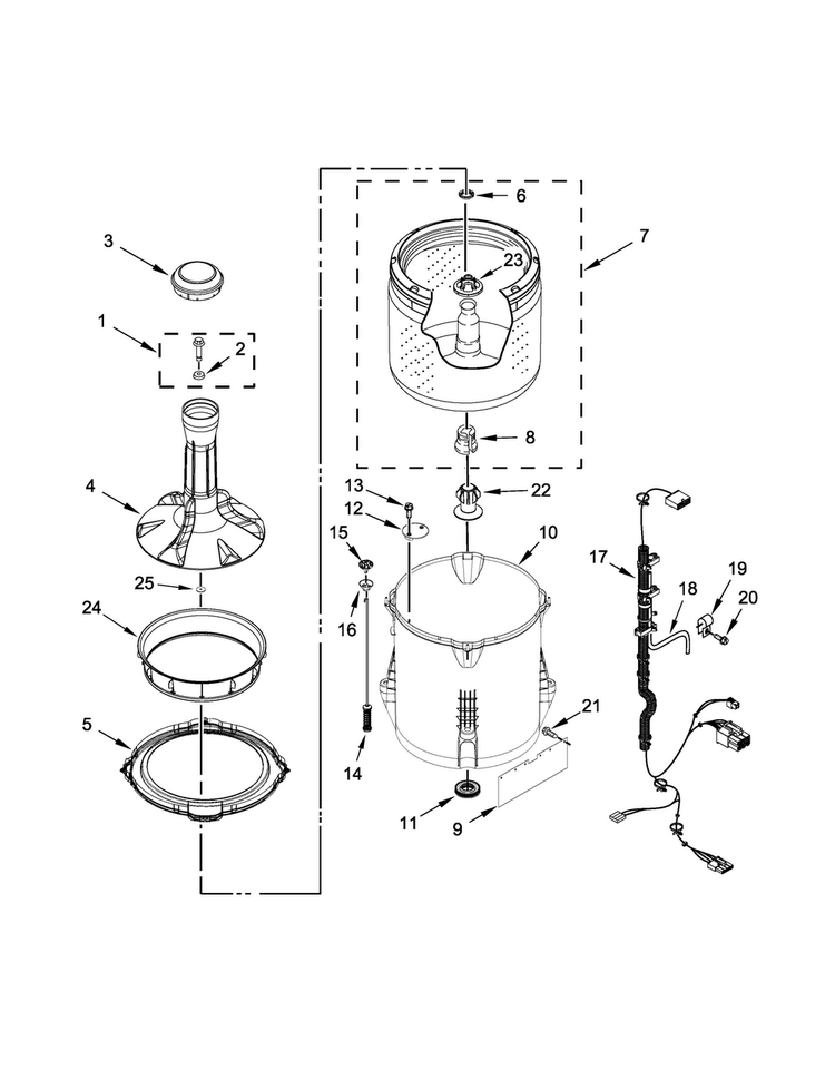 Basket And Tub Parts Diagram and Parts List for MVW18CSAWW0  Maytag Washer